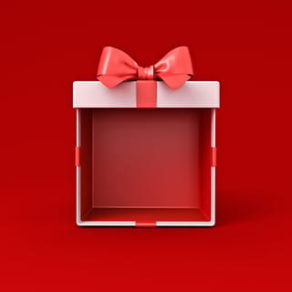 White gift box with red ribbon